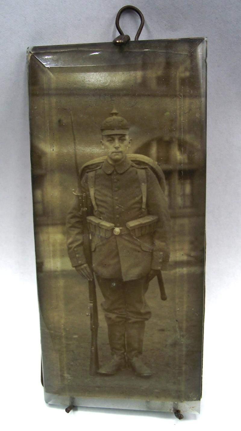 WW1 German Soldier with Pickelhaube Framed Photo.