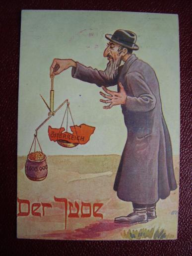  Rare Austrian Anti-Semitic Postcard. 1938.