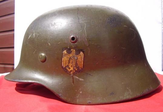 German Heer M35 Double Decal Helmet, Battle Damage