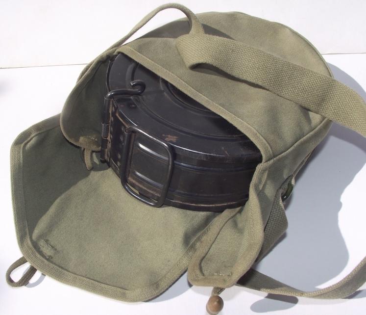 Iraqi RPD Drum Magazine and Webbed Carry Pouch.