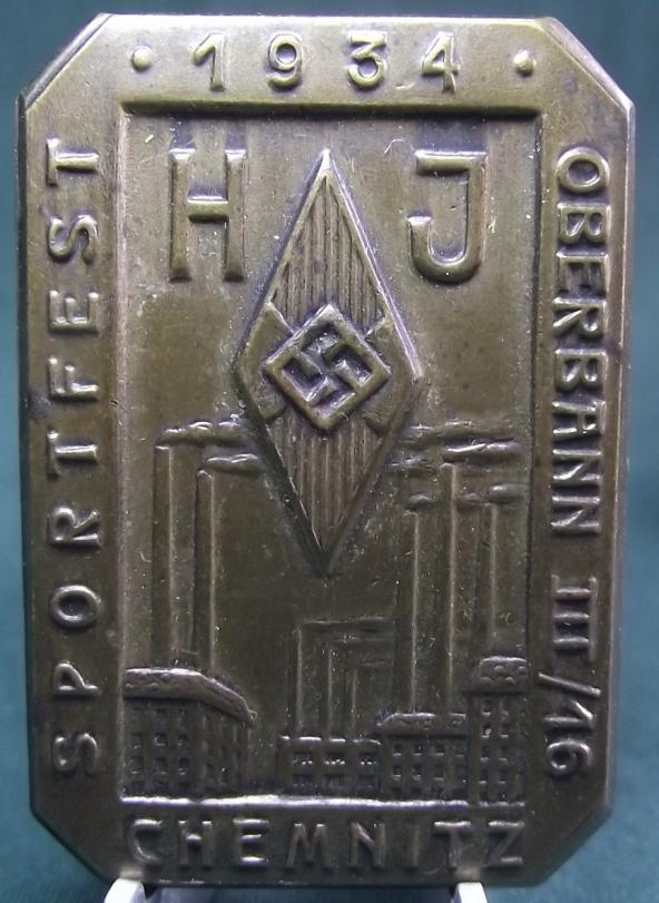 Hitler Youth Event Badge/Tinnie.1934 Sportfest Chemnitz.
