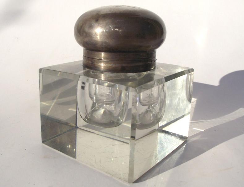 Large Dedicated Imperial German 1913/14 Dated Officers Mess Silver Topped Glass Inkwell. 