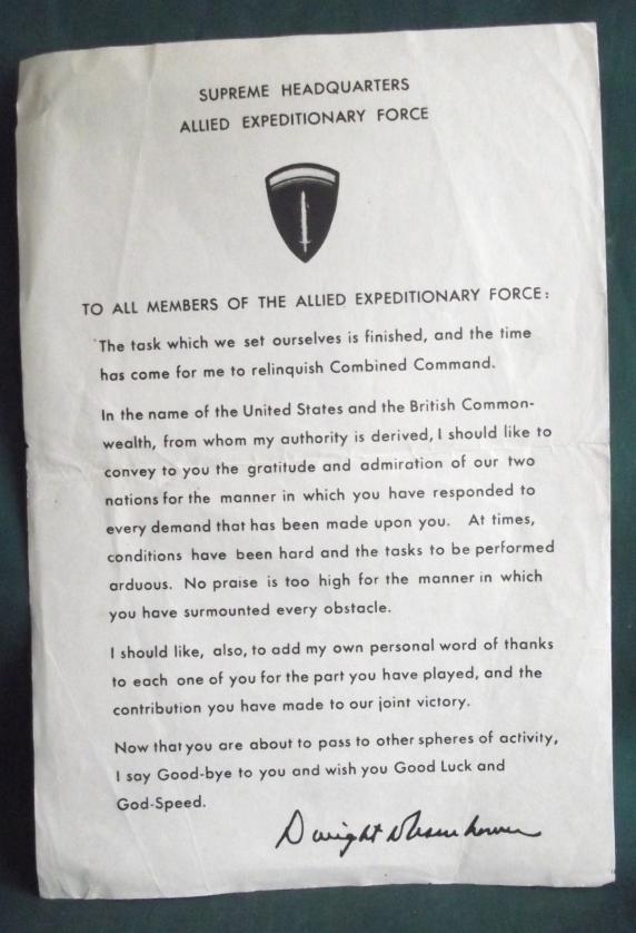 Dwight Eisenhower Supreme Headquarters Allies Expeditionary Forces D-Day Letter To The Troops.