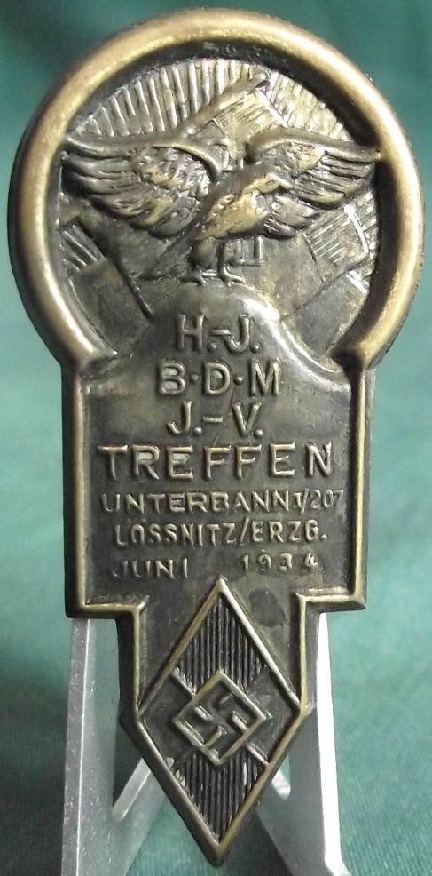 Hitler Youth Event Badge/Tinnie. HJ/BDM/JV Treffen,Unterbann 207,Lossnitz 1934.  ,