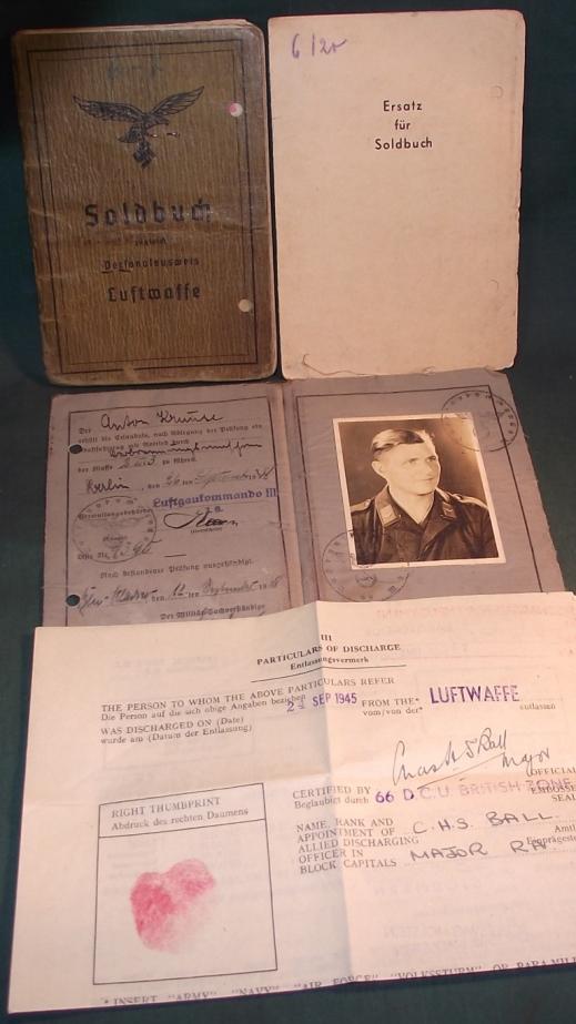 Luftwaffe Soldbuch, Driving Liecence,POW Soldbuch and Release Cert.