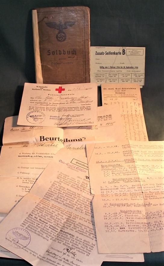 Soldbuch, Medical Sereant, Army Field Ambulance Unit. Red Cross Armband Cert and Misc Documents.