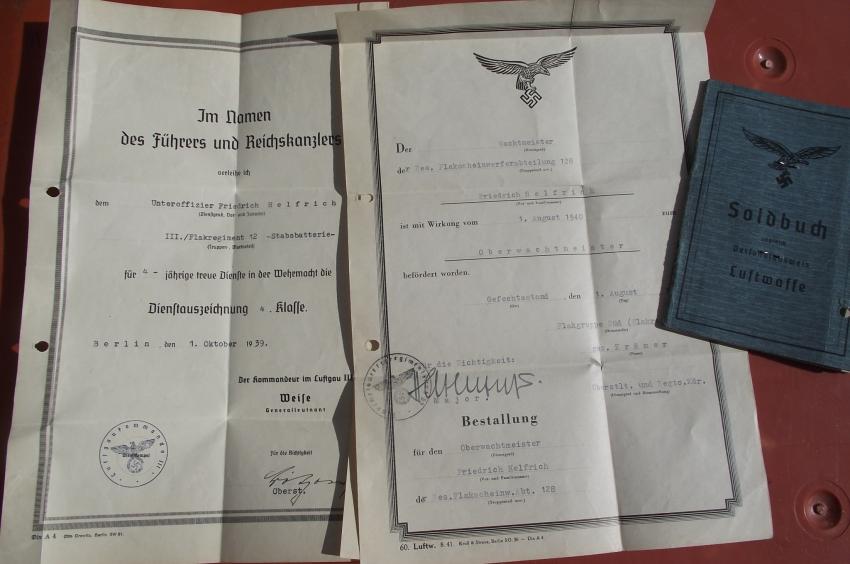 Luftwaffe Soldbuch and Paperwork, III/Flak Regiment 12. 