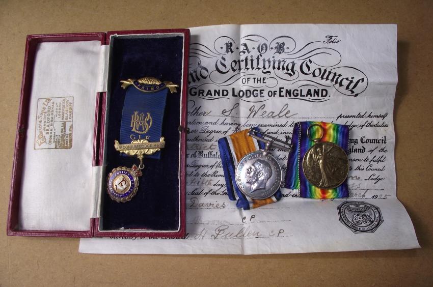 WW1 Medal Pair and Boxed Silver RAOB Medal with Cert.