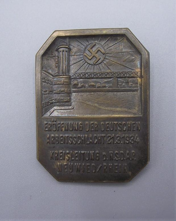 Event Badge/ Tinnie. Kreisleitung Der NSDAP, Neuwied Rhein. 1934.