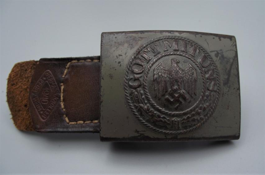 Heer Steel Belt Buckle and Leather Tab, 1940.