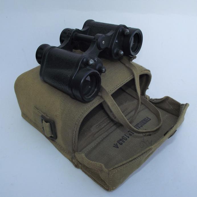 WW2 1944 Dated British Binoculars and Webbed Carry Case.
