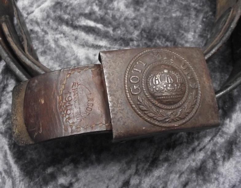 WW1 German Steel Buckle and Leather Belt. 1916 Dated.