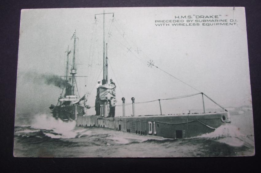 British WW1 Submarine Post Card, ''D1''.