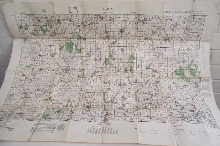 1918 Dated Map, Somme Area. Thiepval, Mametz, Pozieres.