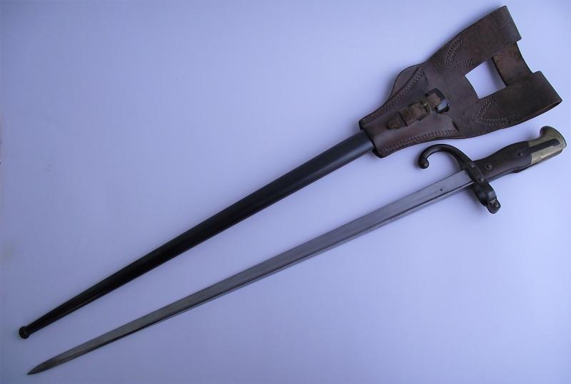 French M1874 ''Gras'' Bayonet and Leather Frog. Steyr Maker. Matching Numbers.