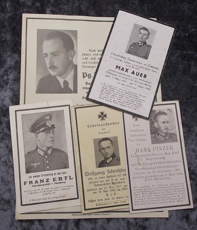 5 X German Death Cards.
