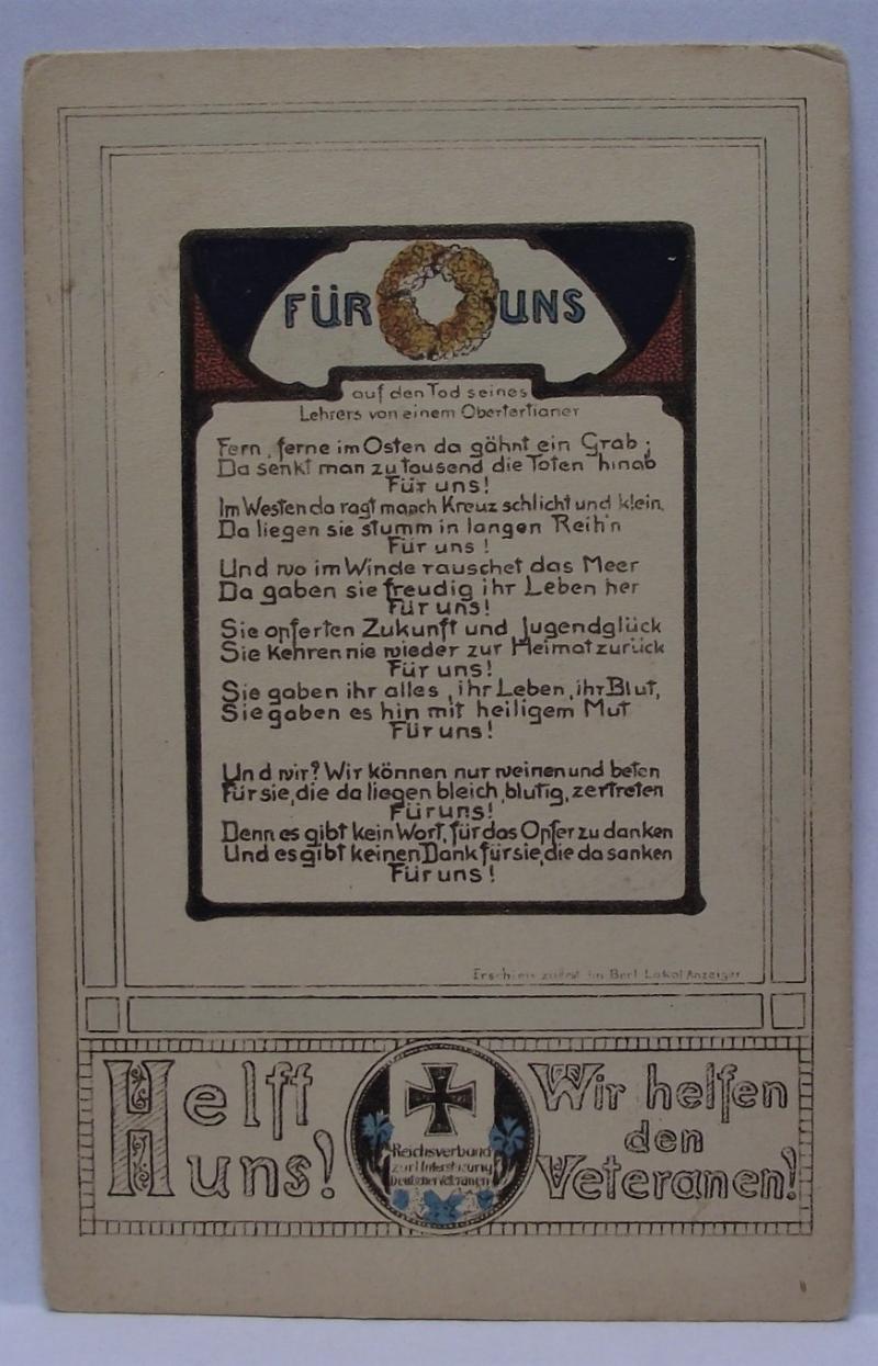 Imperial German Post Card. Veterans Association. 1918.