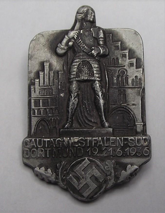 1936 Dated Gautag Westfalen Sud Event Badge, Tinnie.