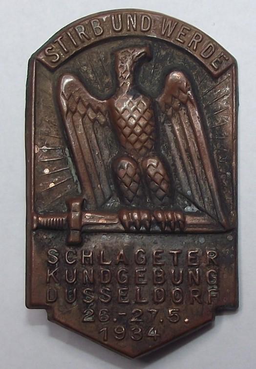 1934 Schlageter Dusseldorf Event Badge/Tinnie.