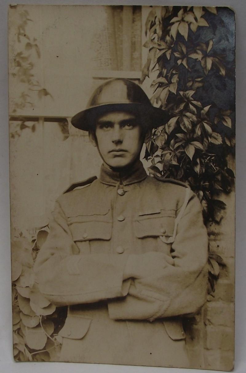 WW1 British Photo Post Card, Steel Helmet.