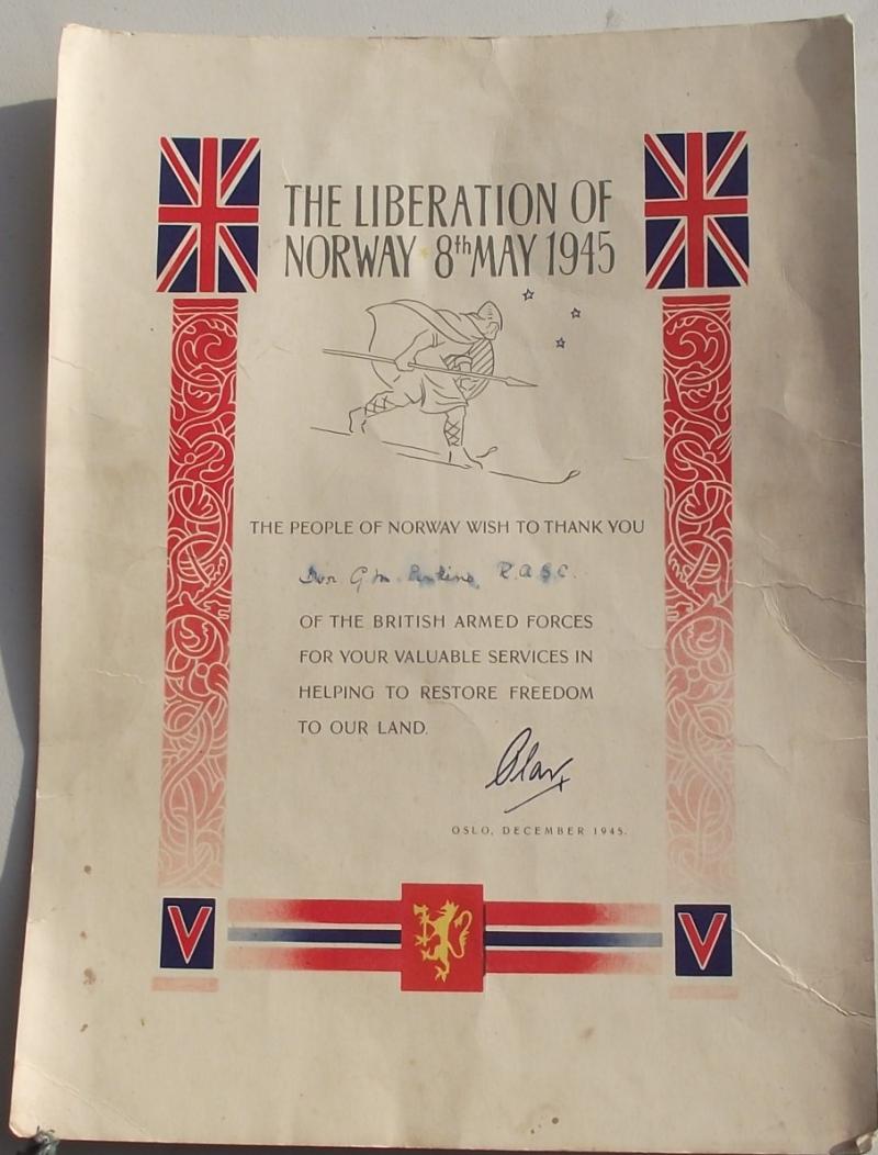 British 1945 Dated Liberation of Norway Certificate.