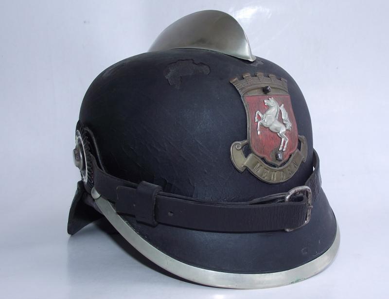 Prussian Feuwehr , Fire Service, Leather Helmet. Menden