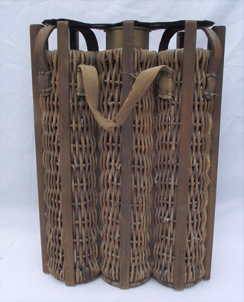 WW1 German Wicker Artillery Three Pocket Shell Carrier.