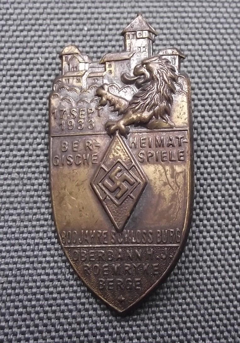 1933 Hitler Youth Oberbann Roemryk Berg Event Badge/ Tinnie.