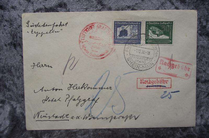 1938 Dated Graf Zepplin Stamped and Cancellation Marked Envelope.