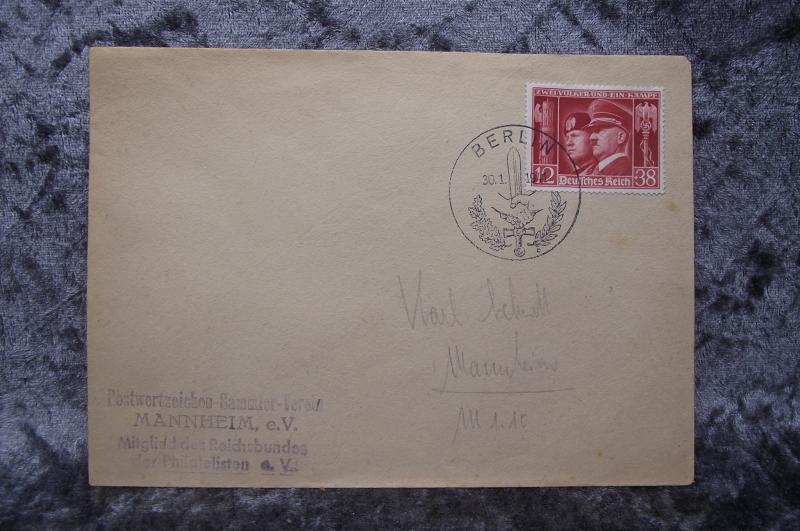 1941 Dated Hitler Mussolini Stamped and Cancellation Marked Envelope.