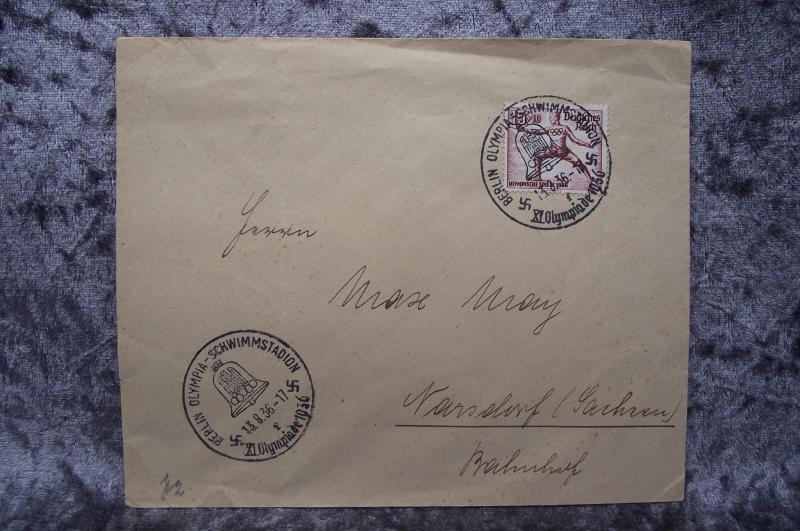 1936 Olympic Games Stamped and Cancellation Marked Envelope.