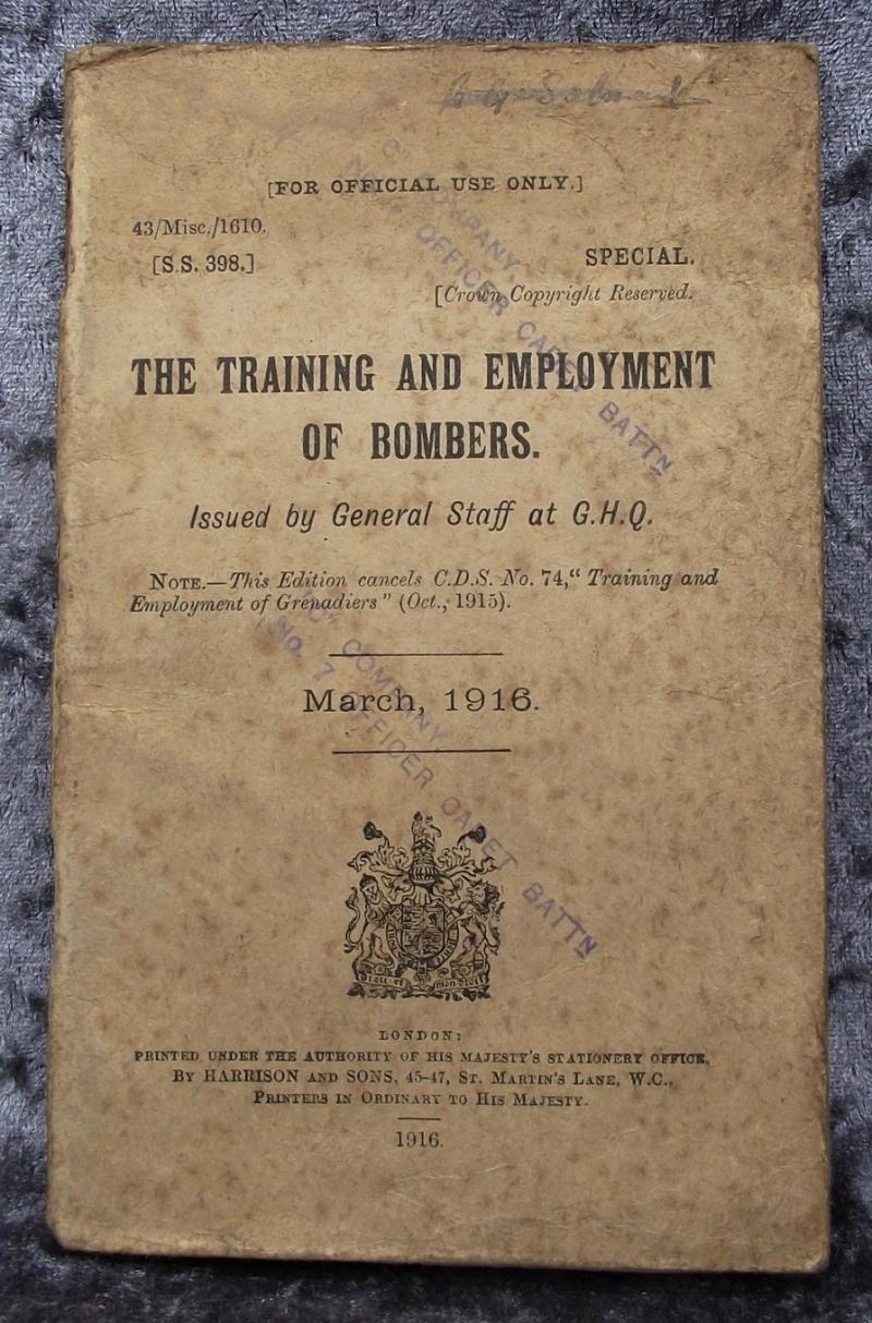 WW1 British Military Manual. 1916,The Training and Employment of Bombers.