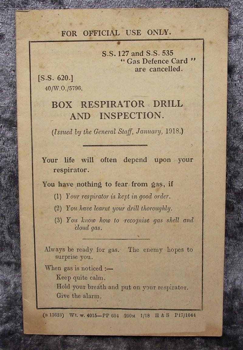 WW1 British Military Manual. 1918, Box Respirator Drill and Inspection.