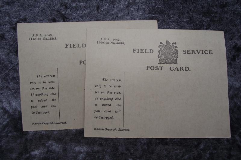 2 X Unissued WW1 Field Service Post Cards