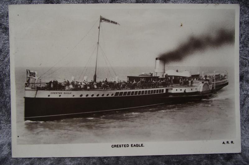 Crested Eagle Paddle Steamer Photo Post Card. Sunk Dunkirk.