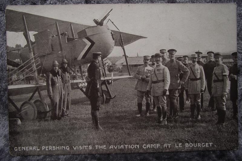 WW1 British Post Card. Pershing Visits Le Bourget Airfield.