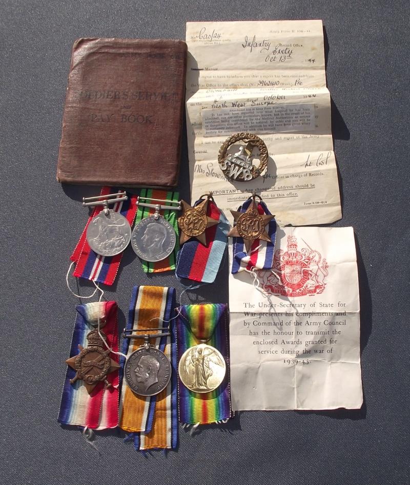 South Wales, Skewen, Father and Son Family Medals. 2nd Battalion SWB Wounded 1944, Devonshire Engineers KIA 1918.