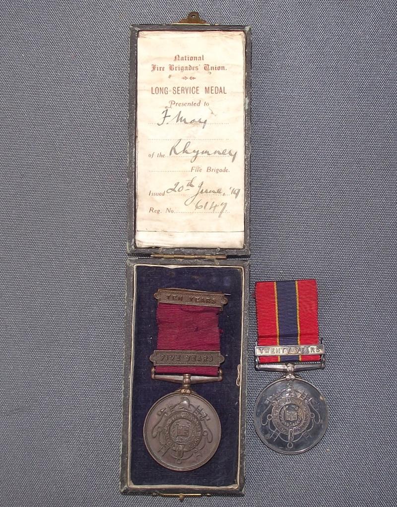 2 X National Fire Brigade Long Service Medals. Rhymney 1919.