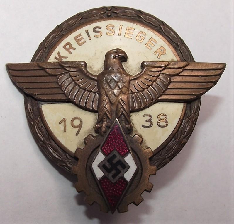 1938 Hitler Youth Kreissieger Award Badge. G.Brehmer.