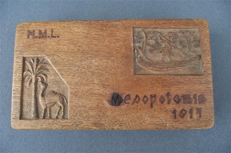 1917 Dated Cut Throat Razor Box, Mesoptamia. Named, RE.