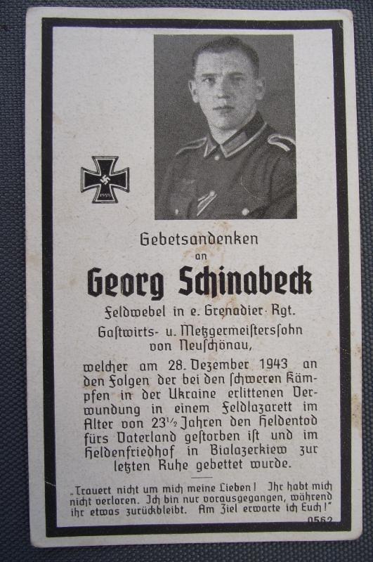 Death Card. Grenadier Regiment. Ukraine, 1943.