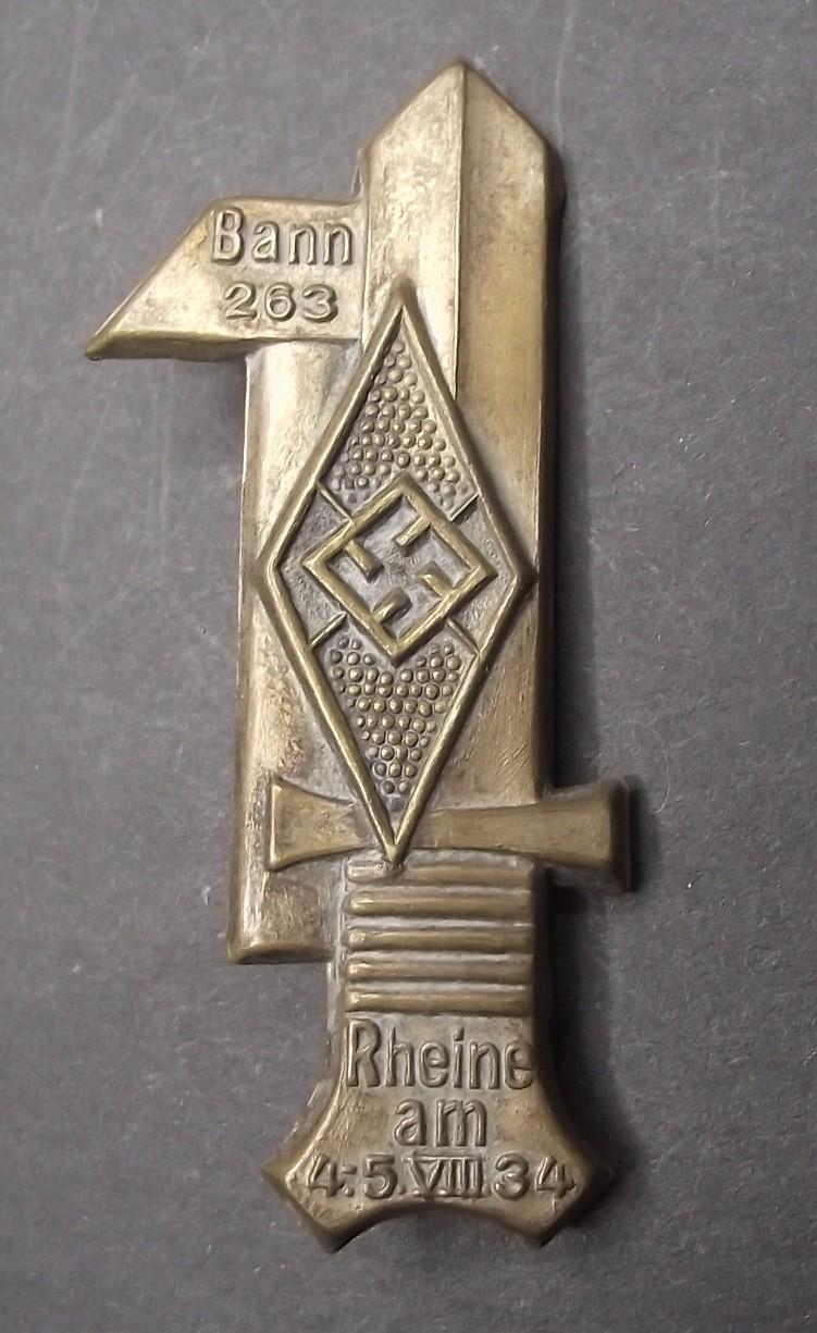 Hitler Youth Tinne/ Event Badge. Bann 263, Rheine 1934.