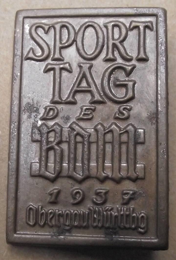 Hitler Youth Tinne/ Event Badge. BDM Sport Tag, 1937.