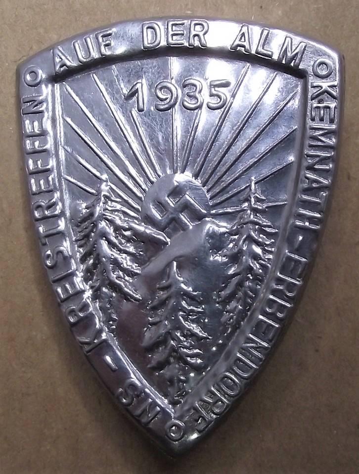 1935 Dated Tinne/ Event Badge. Erbendorf NS- Kreistreffen.