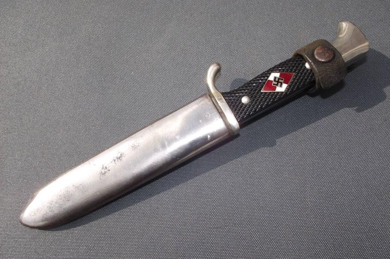 Post War German HJ Dagger. Blut und Ehre Motto. Original Scabbard.