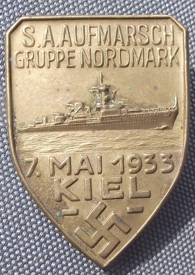 SA Tinne/ Event Badge. S.A.Aufmarsch, Kiel. 1933.