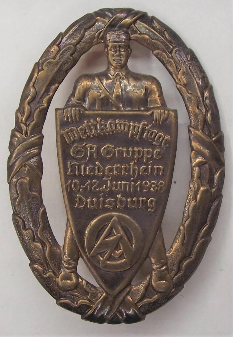 SA Tinne/ Event Badge. Wehrkampfe Nierderrhein, 1938.