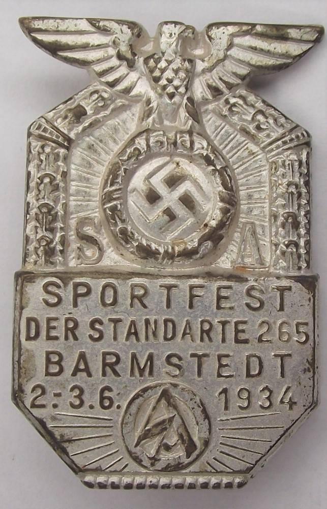 SA Event Badge/ Tinnie. Sportsfest Standarte 265, 1934.