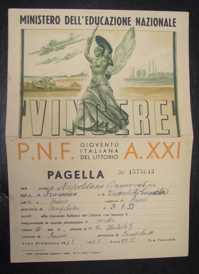 1943 Dated Italian Education School Report.