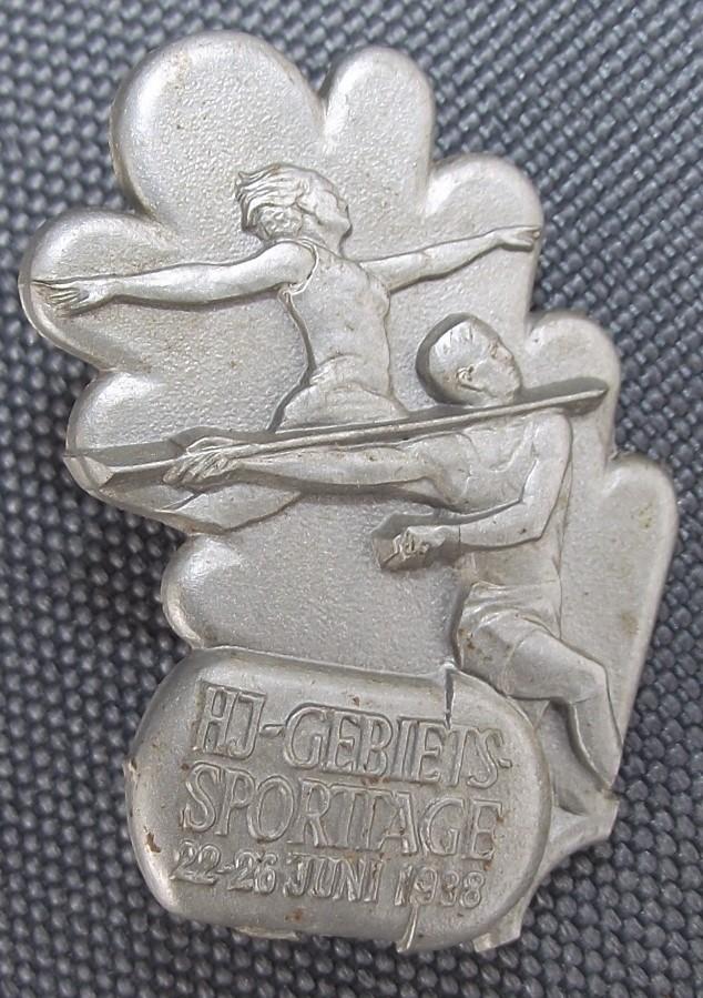 Hitler Youth Tinne/ Event Badge. HJ Gebiets Sporttage,1938.